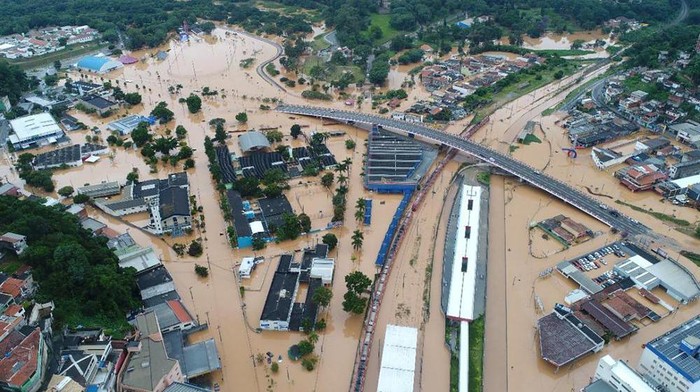 View of Franco da Rocha, flooded after heavy rains, in Sao Paulo state, Brazil, Sunday, Jan 30, 2022. At least 19 people have died in cities in the interior of Brazils largest state, Sao Paulo, after landslides caused by heavy rains that have hit the region since Saturday. (AP Photo/Orlando Junior-Futura Press)