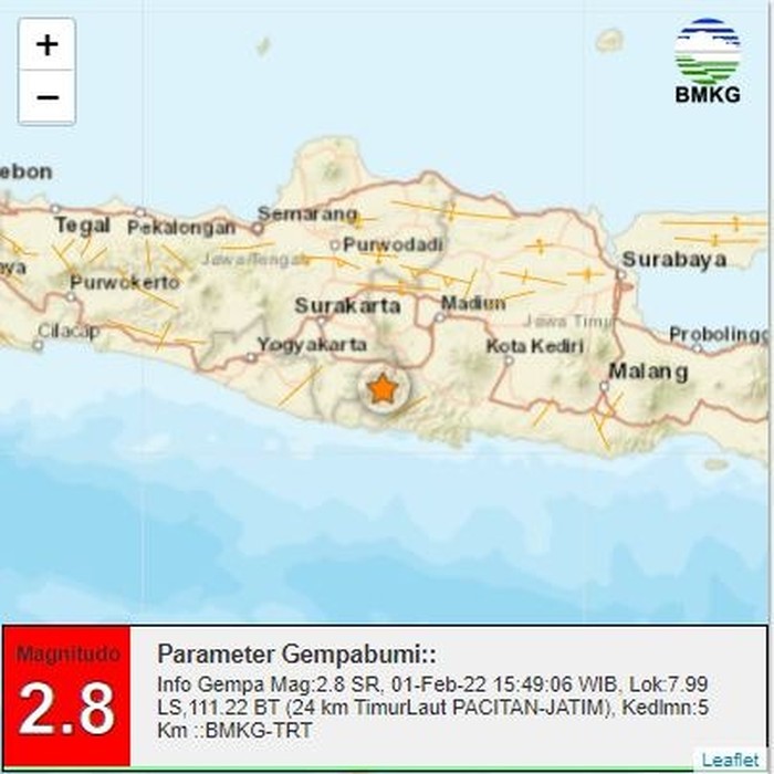 Gempa Pacitan bermagnitudo 2.8