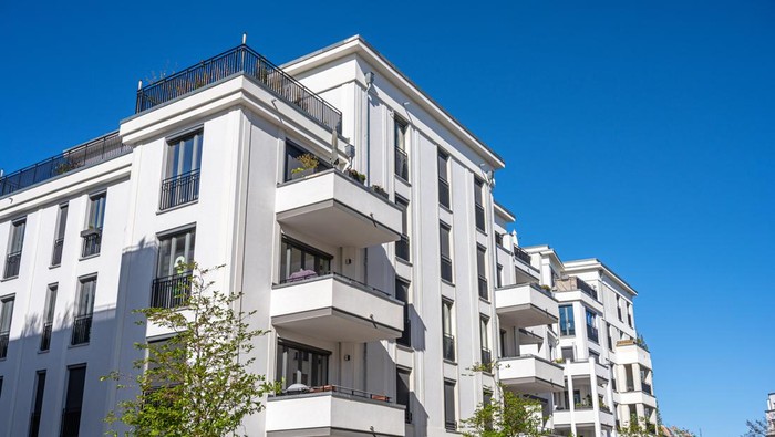 New white multi-family house seen in Berlin, Germany