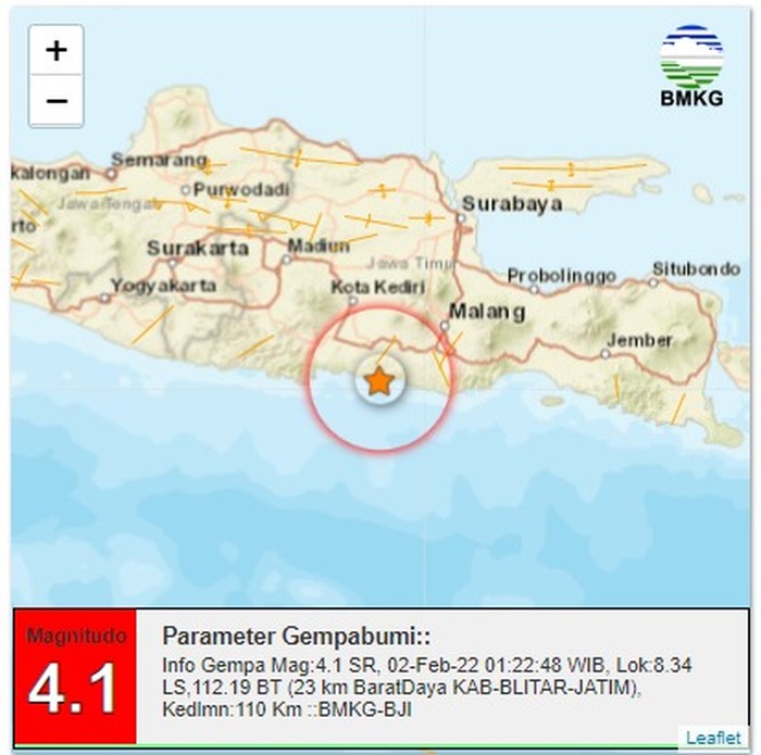 Blitar Diguncang Gempa M4,1