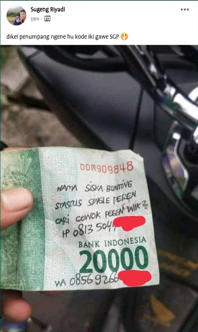 Malah jadi sarana untuk mempromosikan diri sendiri nih. Kalau kamu pernah dapet uang yang ada tulisannya seperti ini nggak? Foto: Instagram