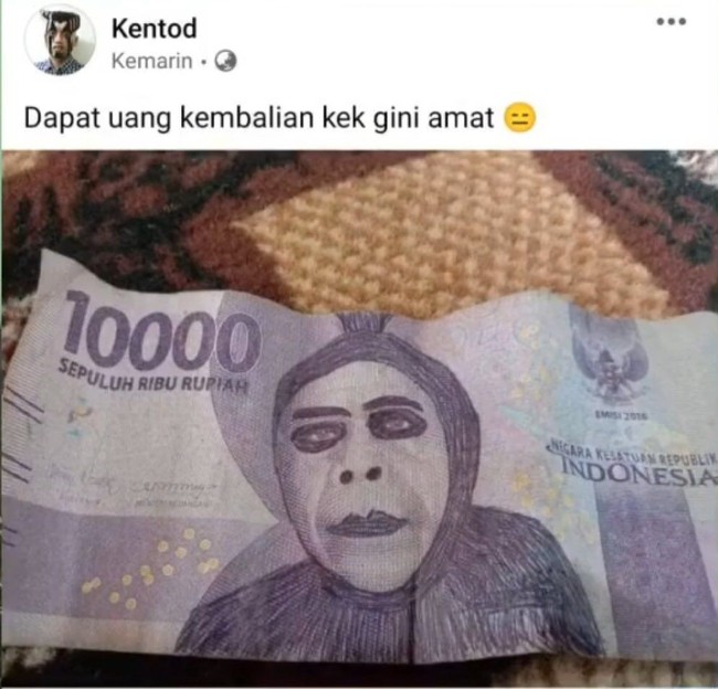 Bikin nggak habis pikir, uangnya malah digambar-gambar seperti ini. Kalau dapat uang kembalian kayak gini sih pasti auto kesal tapi pengin ketawa juga lihat gambarnya. Foto: Instagram