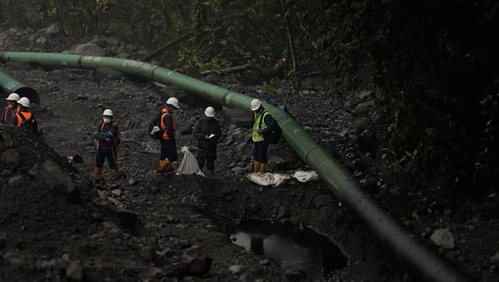 SAN LUIS, ECUADOR - FEBRUARY 01: Vegetation contaminated with oil after an OCP oil pipe broke due to heavy rains in the Amazonian region on February 1, 2022 in San Luis, Ecuador. Landslides in the Piedra Fina area resulted in broken oil pipe on Friday and the government has created a crisis committee to asses the damage and start working on protecting the reserve.  (Photo by Franklin Jacome/Getty Images)