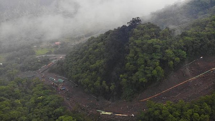 Hutan Amazon Menghitam Tercemar Tumpahan Minyak SAN LUIS, ECUADOR - FEBRUARY 01: Vegetation contaminated with oil after an OCP oil pipe broke due to heavy rains in the Amazonian region on February 1, 2022 in San Luis, Ecuador. Landslides in the Piedra Fina area resulted in broken oil pipe on Friday and the government has created a crisis committee to asses the damage and start working on protecting the reserve. (Photo by Franklin Jacome/Getty Images)
