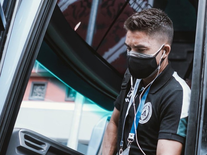 Pemain PSS Sleman tiba di Stadion Kapten I Wayan Dipta, Rabu (2/2/2022).