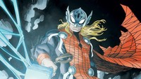 Membawa palu yang tak lagi mengeluarkan petir melainkan jaring laba-laba lengket, begini tampilan Spider-Thor. (Foto: dok. Marvel Comics)