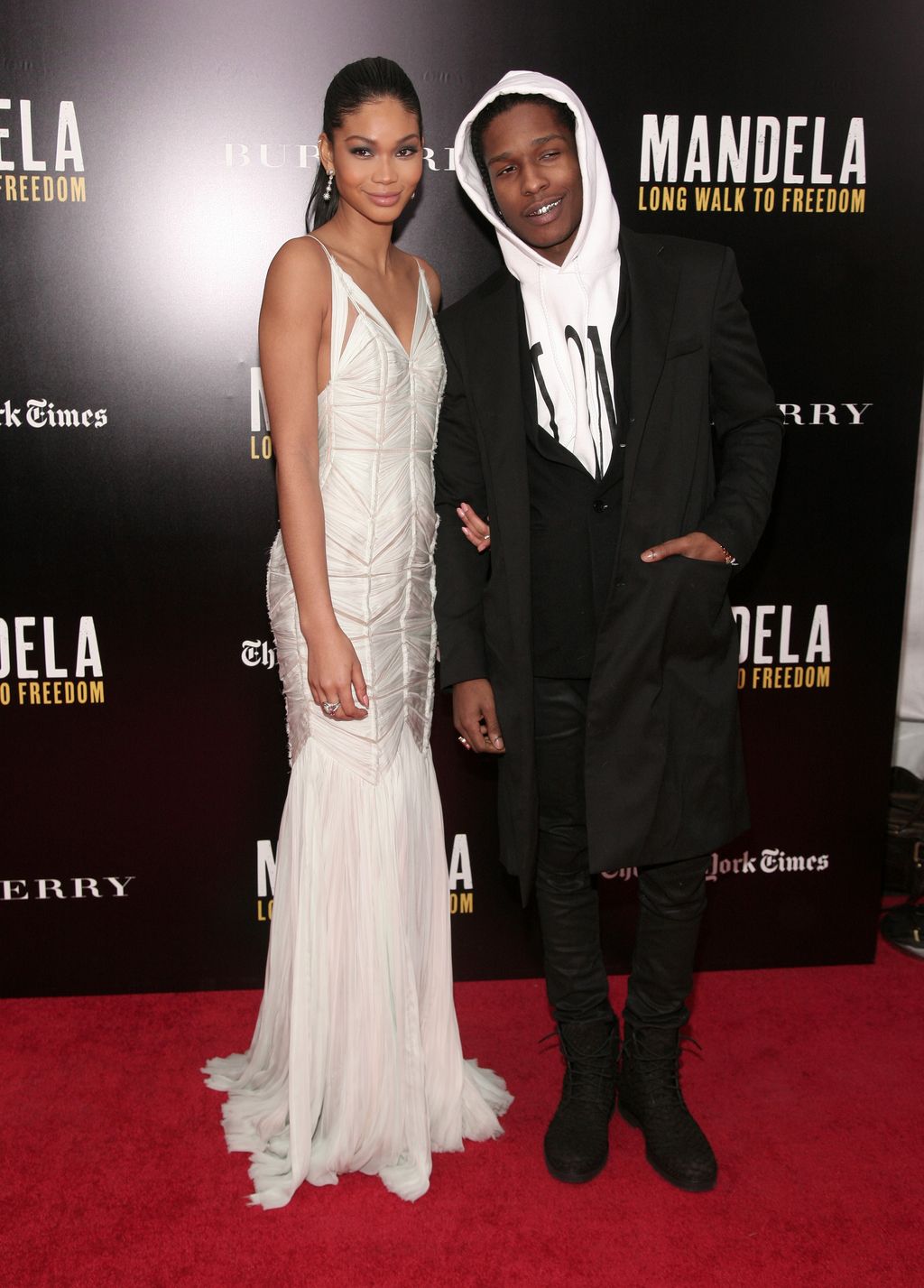 Fashion model Chanel Iman, left, and recording artist A$AP Rocky, right, attend a screening of 