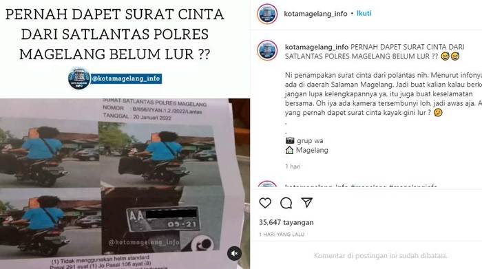 Tangkapan layar Instagram @kotamagelang_info