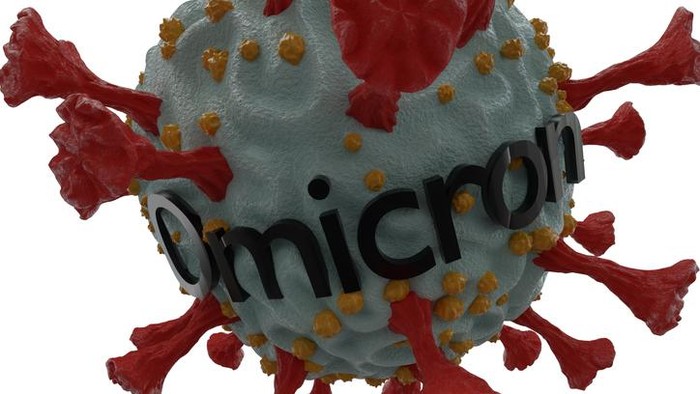 3D render of a new strain of coronavirus. Omicron variant of COVID. New strain of coronavirus B.1.1.529 found in Africa and around the world.