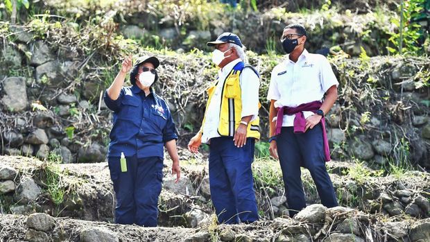 Presiden Jokowi saat melakukan penanaman pohon di Danau Toba bersama jajaran Menteri, Kamis (3/2/2022).