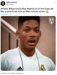 Meme saat Real Madrid dikalahkan Athletic Bilbao di babap perempatfinal Copa Del Rey.