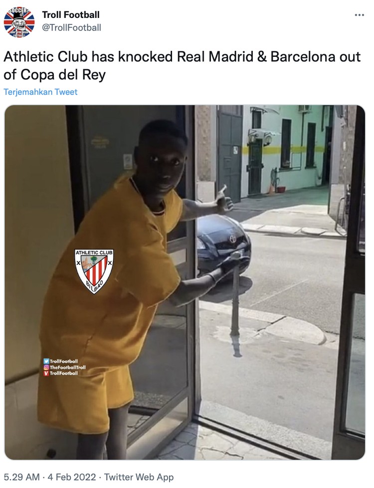 Meme saat Real Madrid dikalahkan Athletic Bilbao di babap perempatfinal Copa Del Rey.
