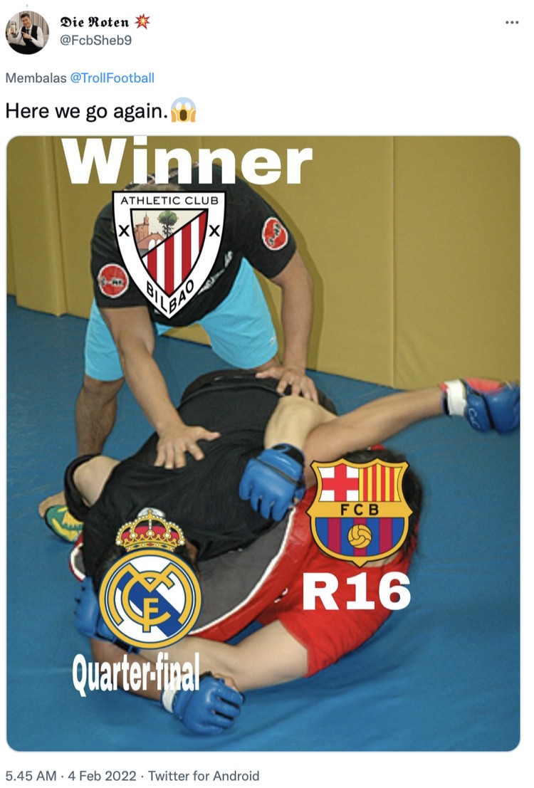 Meme saat Real Madrid dikalahkan Athletic Bilbao di babap perempatfinal Copa Del Rey.