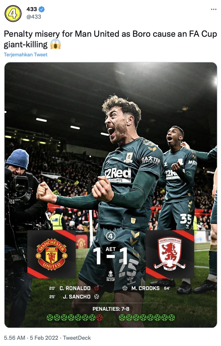 Manchester United harus kehilangan untuk mendapatkan gelar musim ini, setelah dikandaskan Middlesbrough di FA Cup tadi malam.