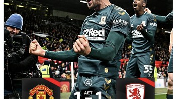 Lagi-lagi potensi Manchester United untuk dapat trofi musim ini makin menipis. Terbaru, Setan Merah disingkirkan Middlesbrough di FA Cup. Foto: Twitter