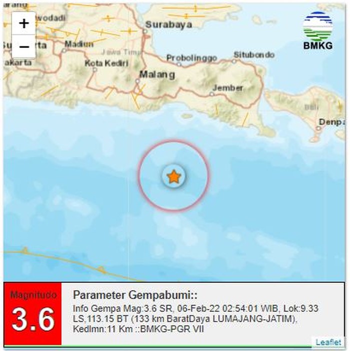gempa lumajang m 3,6 minggu 6 februari 2022