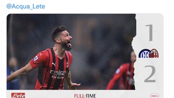 Akun resmi AC Milan di Twitter pun mengabarkan kemenangan itu dengan gegap gempita. Foto: Twitter