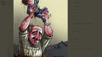 Berbagai ilustrasi mengharukan tentang kematian Rayan pun bertebaran di media sosial. Foto: Twitter