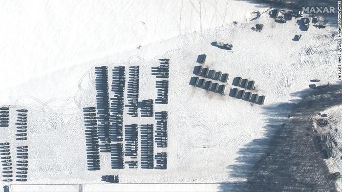 This photograph shows what a Russian deployment near Yelsk on Saturday, according to Maxar. (Satellite Image ©_Maxar Technologies via CNN)