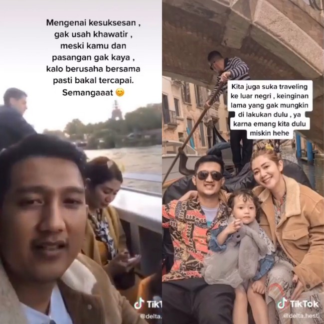 Kini Hesti dan Tom bisa mewujudkan cita-cita keliling dunia bersama sejak awal pernikahan. Keduanya sudah sukses dan bisa keluar negeri bersama. Kita juga suka traveling ke luar negeri, keinginan lama yang gak mungkin dilakukan dulu, ya karena memang kita dulu miskin hehe, kenangnya. Foto: Dok. Instagram @tomliwafa.