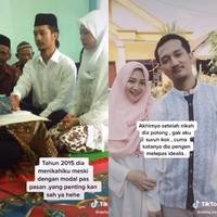 Setelah mempunyai modal untuk naik pelaminan, keduanya menikah secara sederhana dan khidmat. Tahun 2015 dia menikahiku meski dengan modal pas-pasan yang penting kan sah ya hehe, tulis Hesti. Foto: Dok. Instagram @tomliwafa.