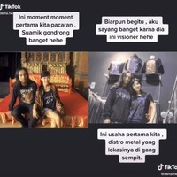 Tomli dan Hesti sama-sama merintis karier di dunia bisnis mulai dari menjual kaus band metal yang lokasinya di gang sempit. Saya merintis karier sebagai pedagang kaus dari mulai di lapak sampai punya disto di dalam gang kecil sudah saya lalui. Sempat juga saya memasarkan kaus dagangan di kota Jakarta dengan modal nekad, tulis Tom. Foto: Dok. Instagram @tomliwafa.