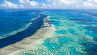 Hamparan terumbu karang terlihat di Kepulauan Whitsunday, Australia, 22 Juni 2014. Pemerintah Australia pada Jumat, 28 Januari 2022, berjanji untuk membelanjakan AUSD 1 miliar selama sembilan tahun untuk proyek pelestarian terumbu karang ini. (Jumbo Aerial Photography/Otoritas Taman Laut Great Barrier Reef via AP)