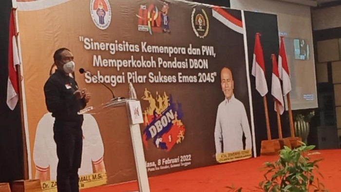 Menpora Zainudin Amali saat sosialisasi DBON di Hari Pers Nasional, Selasa (8/2/2022), Kendari, Sulawesi Tenggara