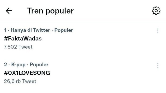 Tagar #FaktaWadas puncaki trending topic Twitter, Rabu (9/2/2022) siang.