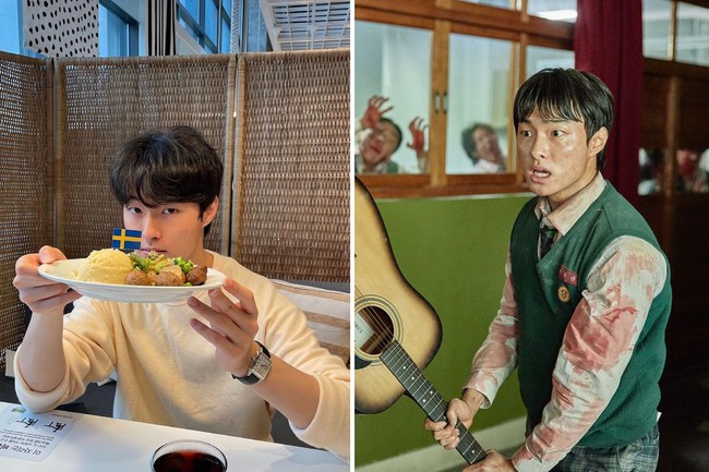 Yoon Chan Young rela berkorban dan meninggal secara tragis di All of Us Are Dead. Terlihat boyfriend material, pemeran Lee Cheong San itu memakai sweater polos saat bersantap di sebuah restoran. Foto: dok Instagram yooncy, dok Netflix