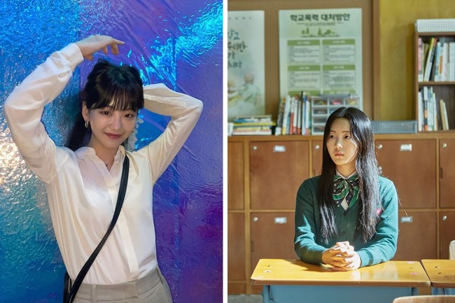 Choi Yi Hyun meninggalkan kesan sebagai pemeran Choi Nam Ra, ketua kelas yang dingin dan penyendiri. Pasangan Lomon itu bergaya semi formal dalam sehari-hari. Foto: dok Instagram yihyun_1208, dok Netflix
