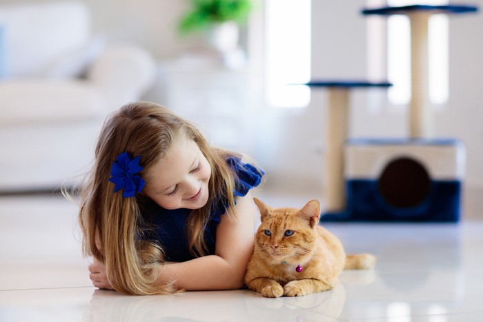 Ilustrasi anak dengan hewan peliharaan kucing