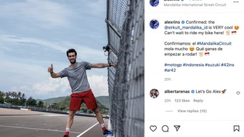 Kata Alex Rins, Sirkuit Mandalika nggak sabar balapan di sirkuit keren ini. Foto: Twitter