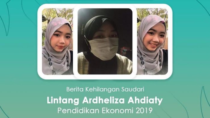 Lintang Ardheliza Ahdiaty mahasiswi Universitas Pendidikan Indonesia (UPI) dikabarkan hilang.