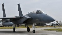 Diketahui, jet tempur F-15 memiliki sejumlah keunggulan, salah satunya, jet tempur ini dilengkapi sistem elektronik dan persenjataan untuk mendeteksi, melacak serta menyerang pesawat lain saat beroperasi di wilayah udara yang dikendalikan musuh. Genya SAVILOV/AFP. 