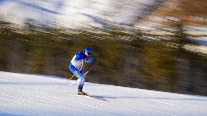 Jan Pechousek, of the Czech Republic, competes during the men's sprint free cross-country skiing competition at the 2022 Winter Olympics, Tuesday, Feb. 8, 2022, in Zhangjiakou, China. (AP Photo/Aaron Favila)