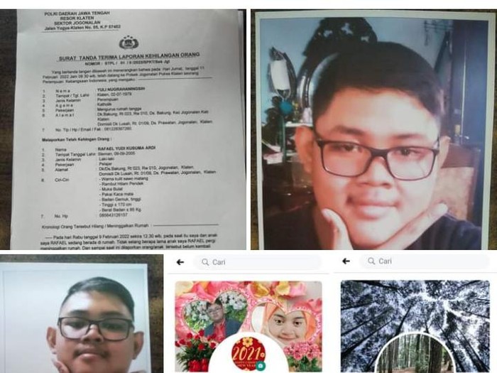Pelajar SMAN 1 Jogonalan, Klaten, Rafael Yudi Kusuma Ardi, hilang sejak Rabu (9/2/2022).