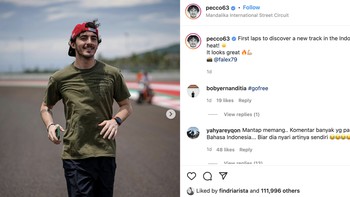9. Francesco Bagnaia: Bagnaia sedang lari berada di ranking 8 dengan 111 ribu Like oleh netizen. Foto: Instagram