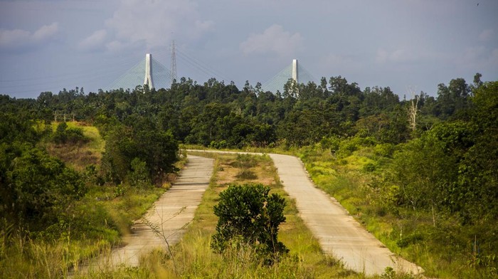 Kondisi jalan menuju Jembatan Pulau Balang di Kabupaten Penajam Paser Utara, Kalimantan Timur, Kamis (10/2/2022). Jembatan Pulau Balang menjadi salah satu akses penghubung menuju Ibu Kota Negara (IKN) Nusantara, jembatan tersebut menghubungkan Kota Balikpapan langsung ke Penajam Paser Utara namun hingga kini belum bisa digunakan untuk umum karena akses jalan belum selesai dikerjakan. ANTARA FOTO/Bayu Pratama S/foc.