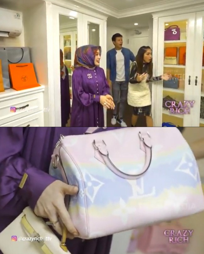 Selain mempunyai koleksi tas Hermes dengan harga fantastis, ia mempunyai tas Louis Vuitton series limited edition yaitu Louis Vuitton Speedy 30 Bandouliere Giant Monogram Pink Pastel. Menurutnya tas tersebut hanya ada satu di Indonesia. Koleksi tersebut merupakan keluaran Spring-Summer 2020 escape collection. Ia pun tidak mempunyai alasan spesifik membeli tas tersebut. Iya lucu aja, aku lihat di grup lucu langsung pesan, ungkapnya. Foto: Dok. Youtube Trans TV Official.
