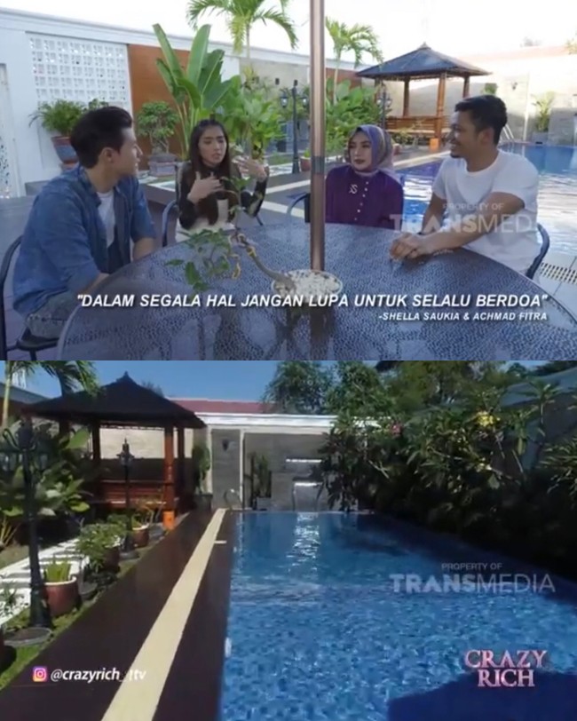 Dulu Shella dan suami hidup sederhana hingga terlilit hutang. Namun kini mereka bisa memiliki rumah dengan kolam renang bak resort mewah. Foto: Dok. Youtube Trans TV Official.
