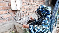 Nevan membuka penutup kotak lebah untuk mengambil sari-sari madu.
