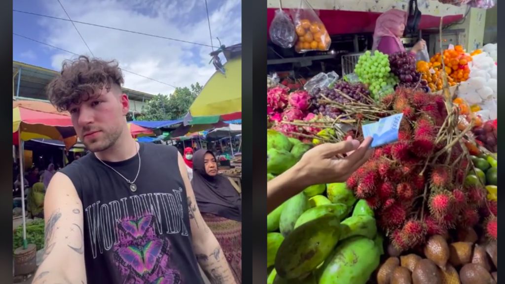 YouTuber Jerman Keliling Pasar Tradisional Lombok dan Cicip Kuliner Khas