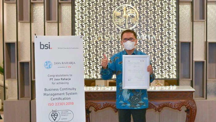 PT Jasa Raharja menerima Sertifikat ISO 22301 : 2019 tentang implementasi Business Continuity Management System (BCMS) pada 2021 yang diterbitkan oleh The British Standard Institution (BSI) Indonesia.
