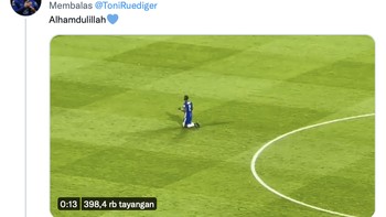 Rudiger dengan khusuk berdoa sesaat Kai Harvetz akan mengekskuis penalti. Foto: Twitter