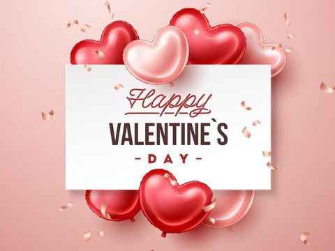 Happy Valentines Day vector background with hands holdind gift. Illustration in flat style