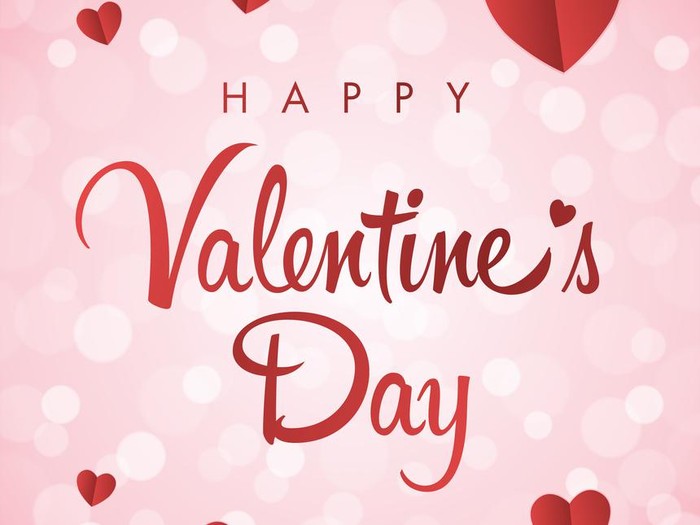 Kartu ucapan Valentine Happy Valentines Day vector background with hands holdind gift. Illustration in flat style