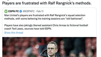 Semua pemain MU tampanya frustrasi dengan siapa pun pelatihnya. Foto: Twitter