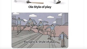 Menurut netizen ini, metode Ralf Rangnick sama saja dengan Ole Gunnar Solskjaer, hanya saja Rangnick lebih berbelit-belit. Hasil akhirnya sama saja tidak bagus. Foto: Twitter