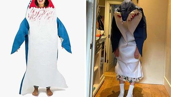 Kostum hiu yang dipajang di toko online vs saat diterima. Foto: Reddit